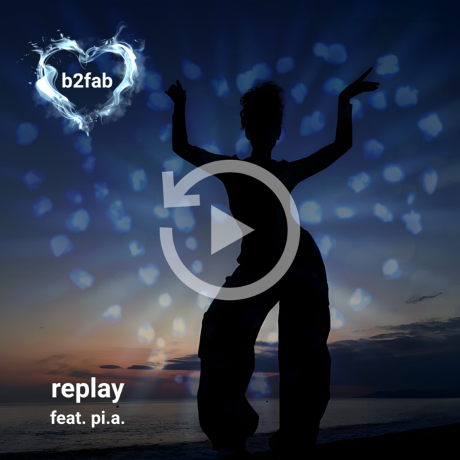 Replay feat. Pi.A single cover with a silhouette of a woman and a replay symbol